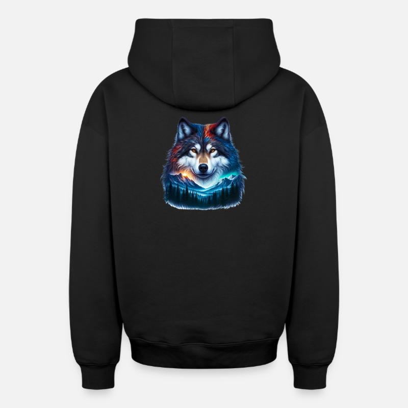 Loup - Sweat à capuche unisexe zippé oversize épais SPREAD - noir