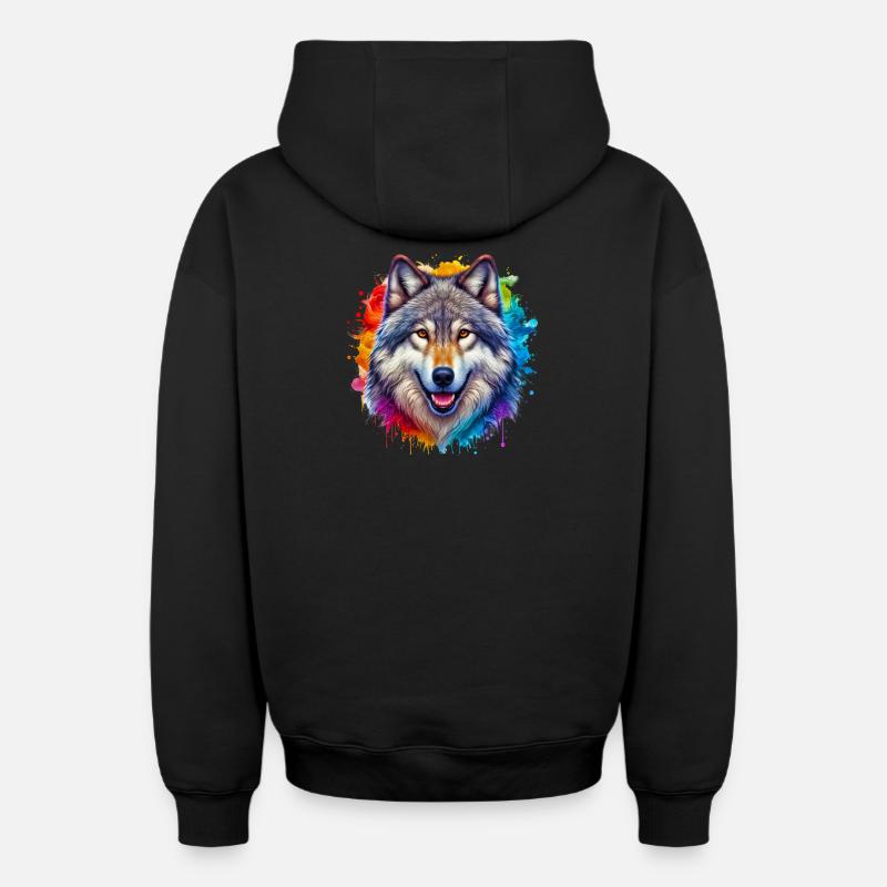 Loup - Sweat à capuche unisexe zippé oversize épais SPREAD - noir
