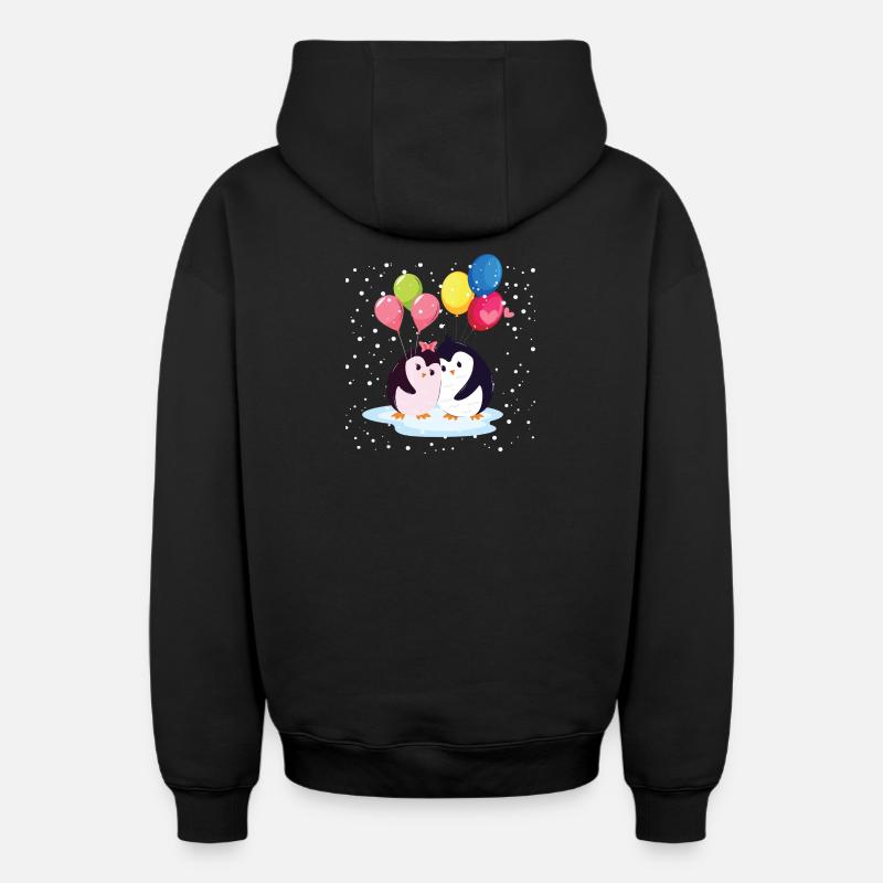 Pingouins avec ballons - Sweat à capuche unisexe zippé oversize épais SPREAD - noir