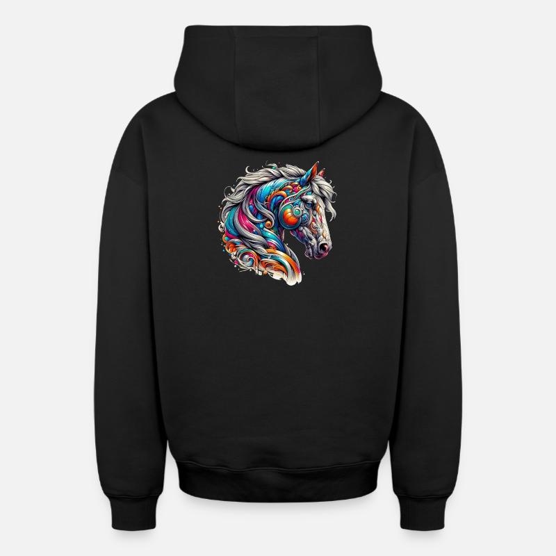 Cheval - Sweat à capuche unisexe zippé oversize épais SPREAD - noir