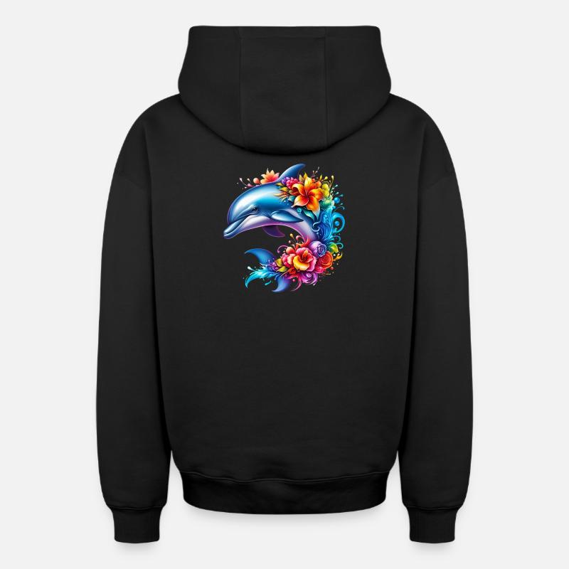 Dauphin - Sweat à capuche unisexe zippé oversize épais SPREAD - noir