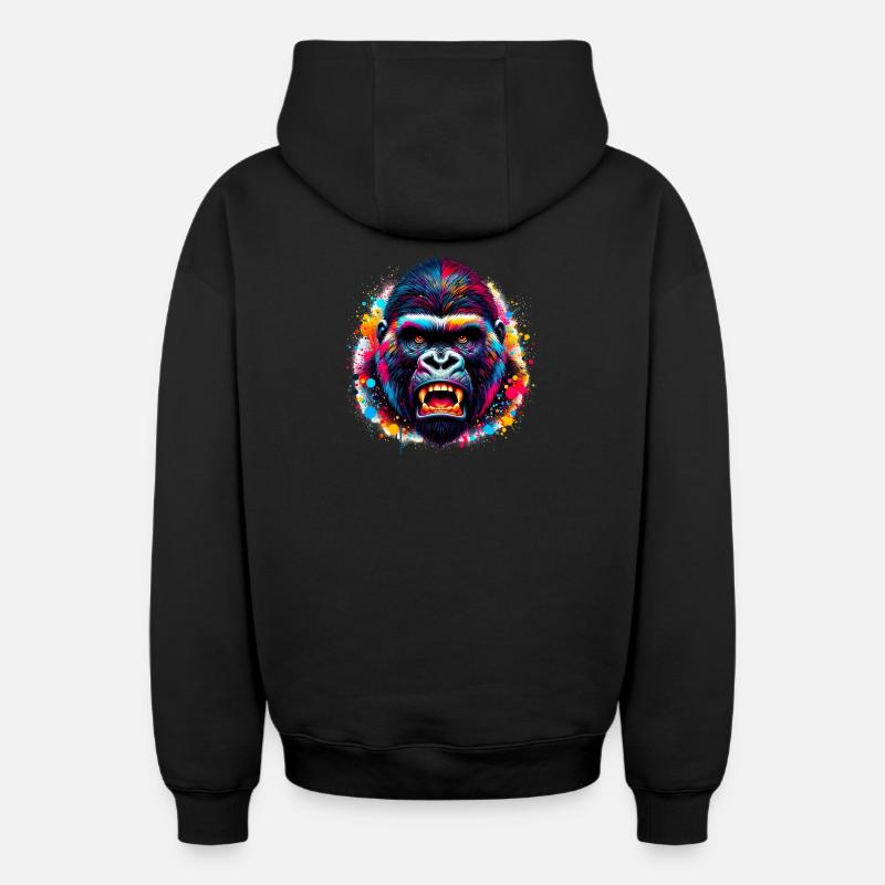 Gorille - Sweat à capuche unisexe zippé oversize épais SPREAD - noir
