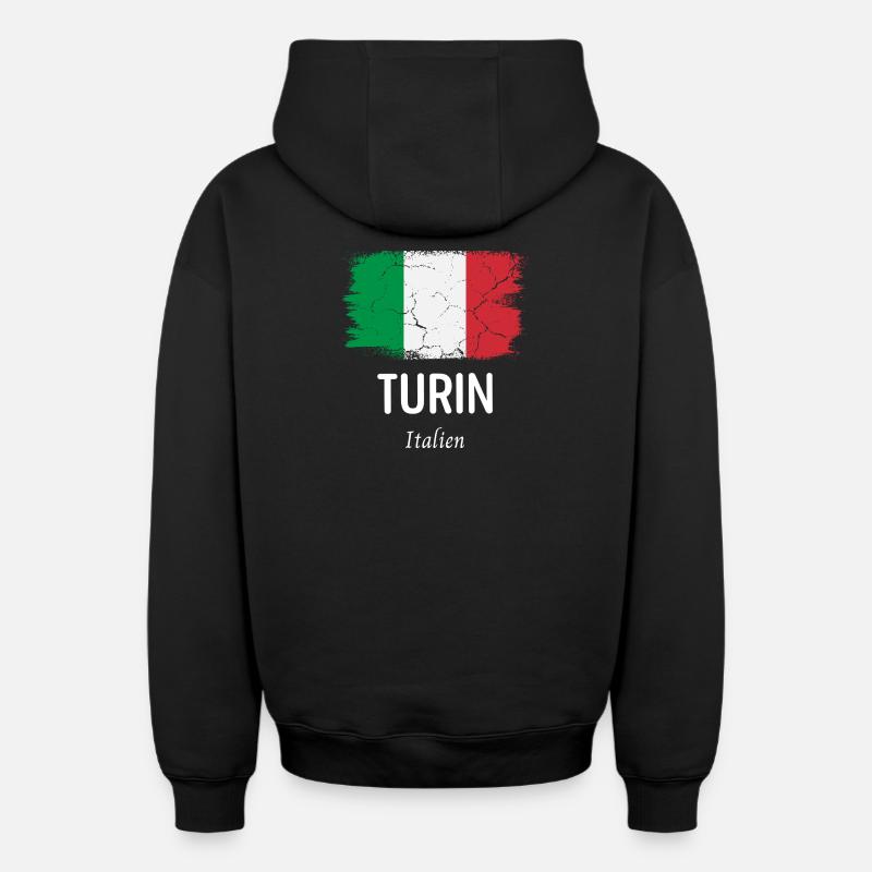 Turin - Sweat à capuche unisexe zippé oversize épais SPREAD - noir