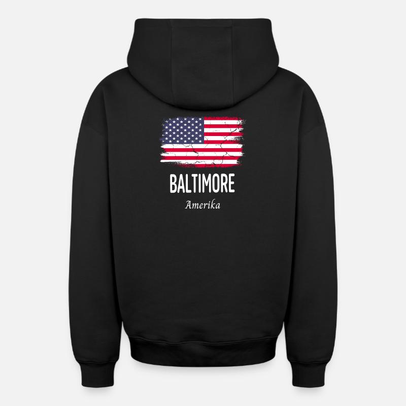 Baltimore - Sweat à capuche unisexe zippé oversize épais SPREAD - noir