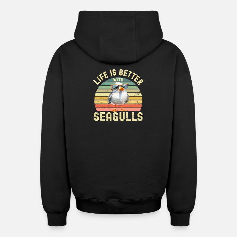 Mouettes - Sweat à capuche unisexe zippé oversize épais SPREAD - noir