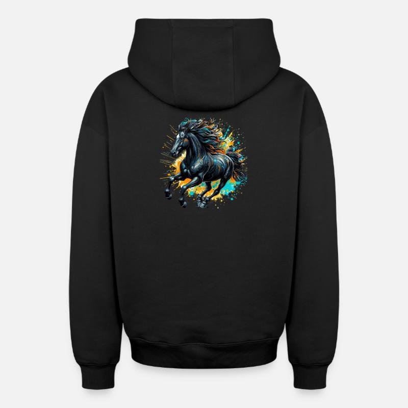 Cheval - Sweat à capuche unisexe zippé oversize épais SPREAD - noir