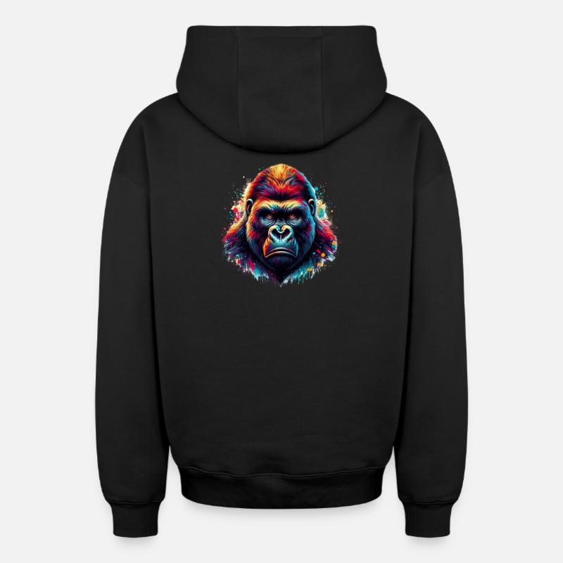 Gorille - Sweat à capuche unisexe zippé oversize épais SPREAD - noir
