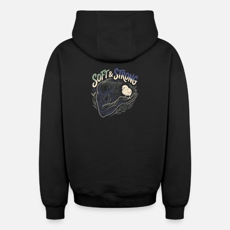 Hommes doux et forts - Sweat à capuche unisexe zippé oversize épais SPREAD - noir