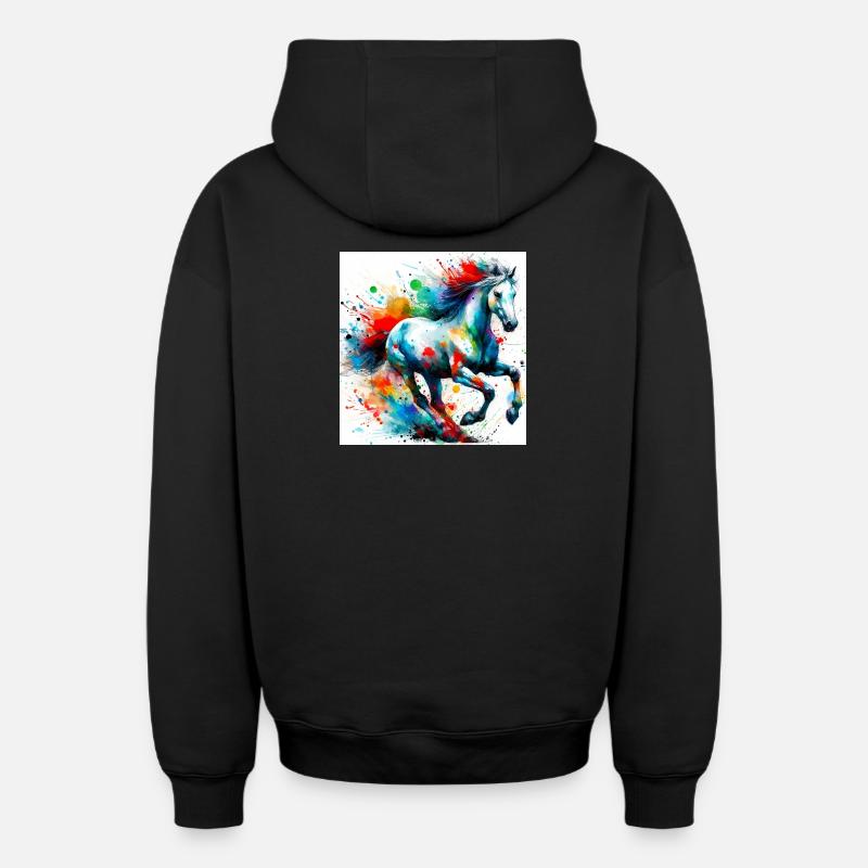 Cheval - Sweat à capuche unisexe zippé oversize épais SPREAD - noir