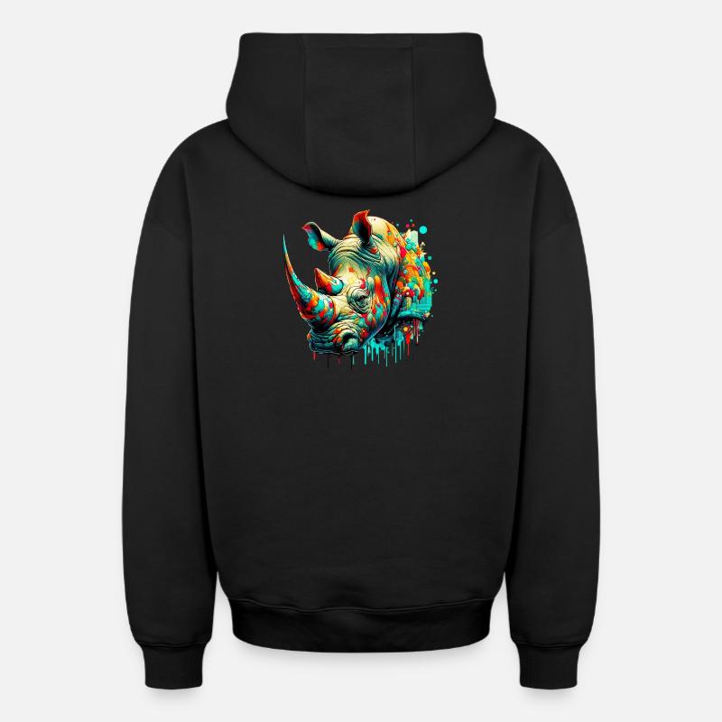 Rhinocéros - Sweat à capuche unisexe zippé oversize épais SPREAD - noir