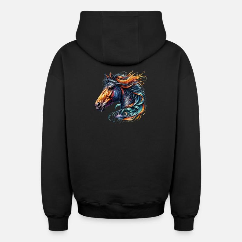 Cheval - Sweat à capuche unisexe zippé oversize épais SPREAD - noir
