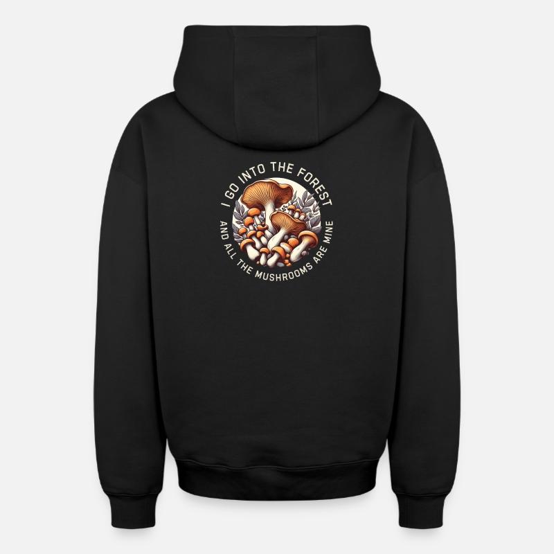 Champignons - Sweat à capuche unisexe zippé oversize épais SPREAD - noir