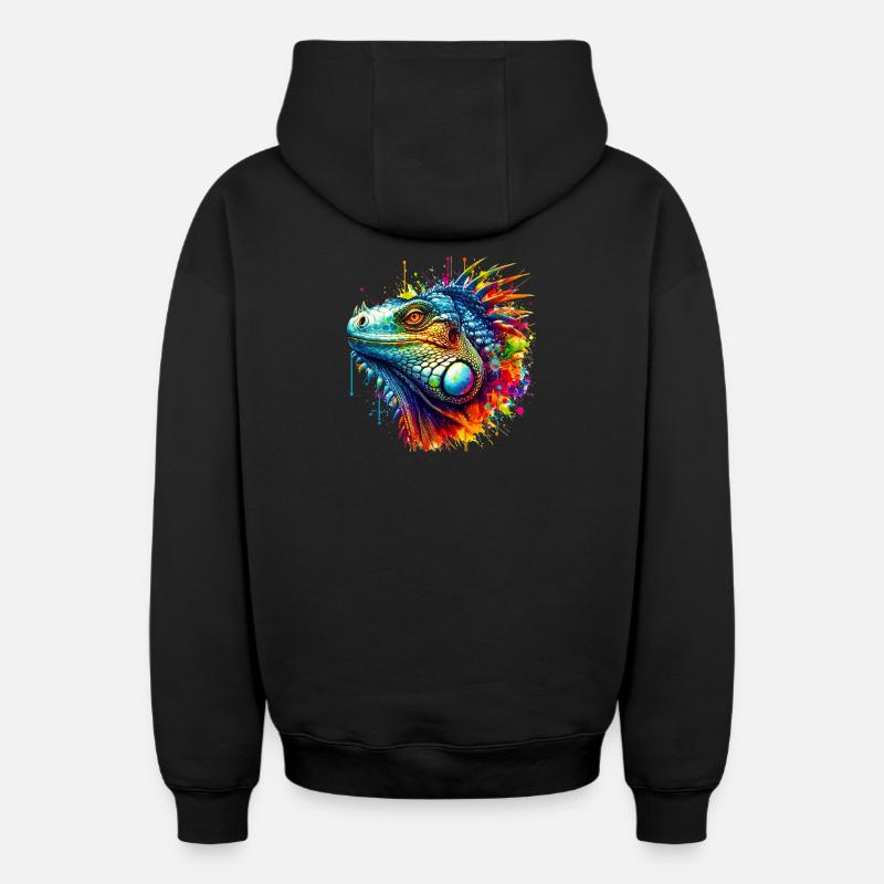 Iguane - Sweat à capuche unisexe zippé oversize épais SPREAD - noir