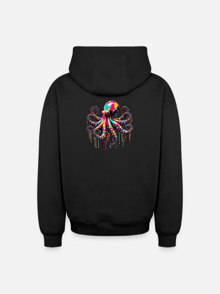 Octopus - Oversized Heavyweight Unisex Zip Hoodie - black