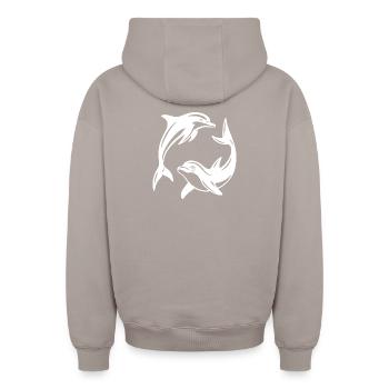 Conception de cercle de dauphins pour des vêtements respectueux de l’environnement - Sweat à capuche unisexe zippé oversize épais SPREAD - taupe - Dos - AI Model Male 178 light (178cm)
