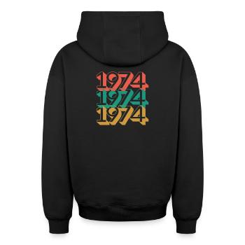 Retro 1974 Color Block Pattern - Oversized Heavyweight Unisex Zip Hoodie - black - Back - AI Model Male 185 dark (185cm)