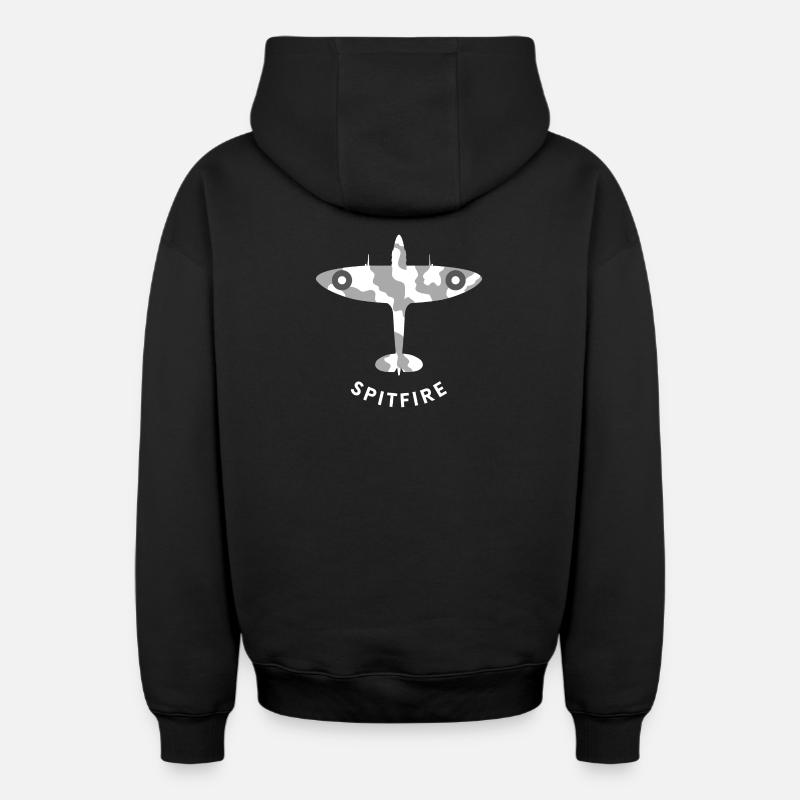 Avion de chasse de Spitfire - Sweat à capuche unisexe zippé oversize épais SPREAD - noir