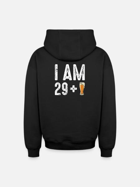 Ich bin 29 plus Bier - Oversized Heavyweight Unisex Zip Hoodie - Schwarz