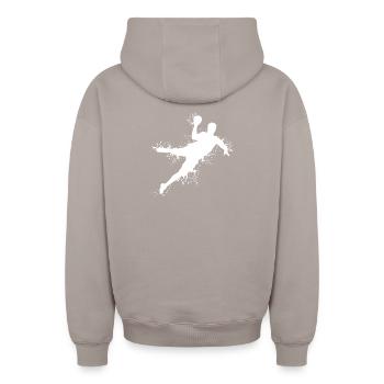 Handball Explosion Lancer Saut Lanceur Handball Joueur - Sweat à capuche unisexe zippé oversize épais SPREAD - taupe - Dos - AI Model Male 178 light (178cm)
