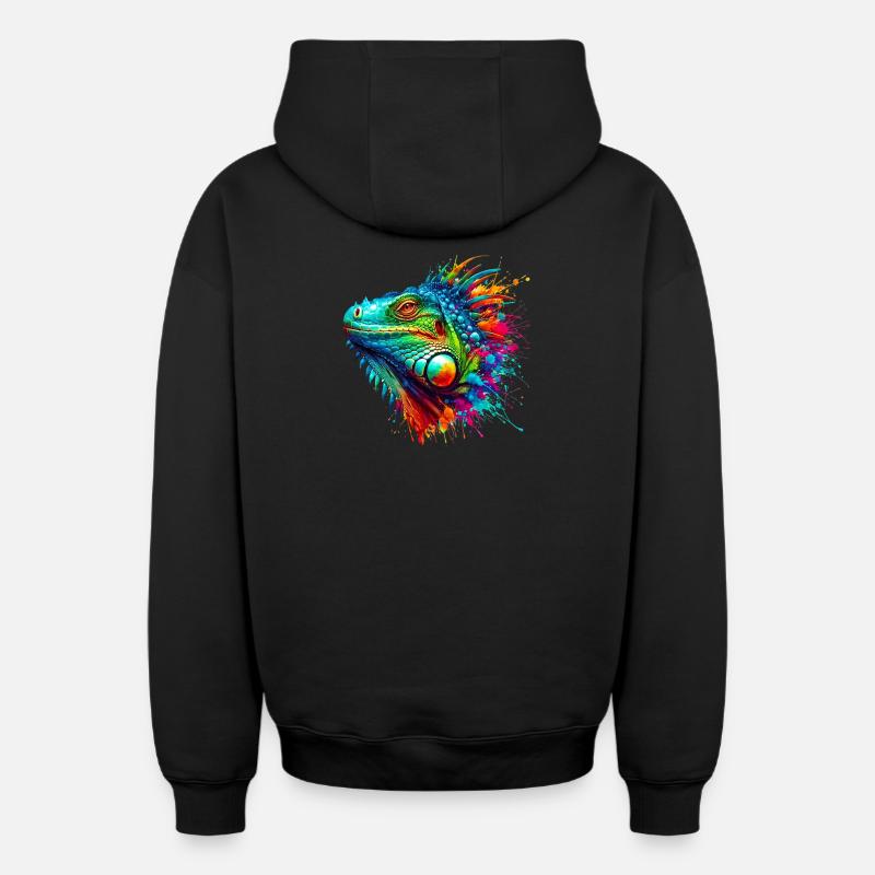 Iguane - Sweat à capuche unisexe zippé oversize épais SPREAD - noir