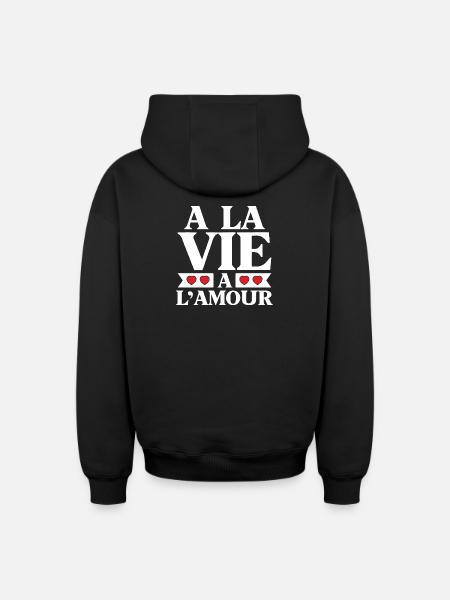 Life and Love Red Hearts - Oversized Heavyweight Unisex Zip Hoodie - black