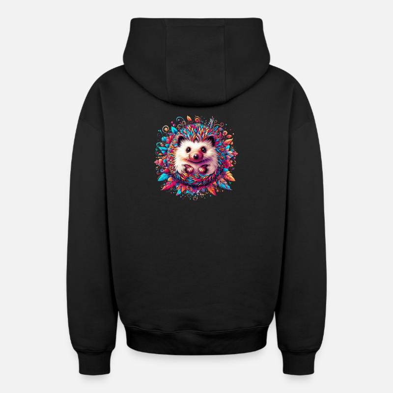 Hérisson - Sweat à capuche unisexe zippé oversize épais SPREAD - noir