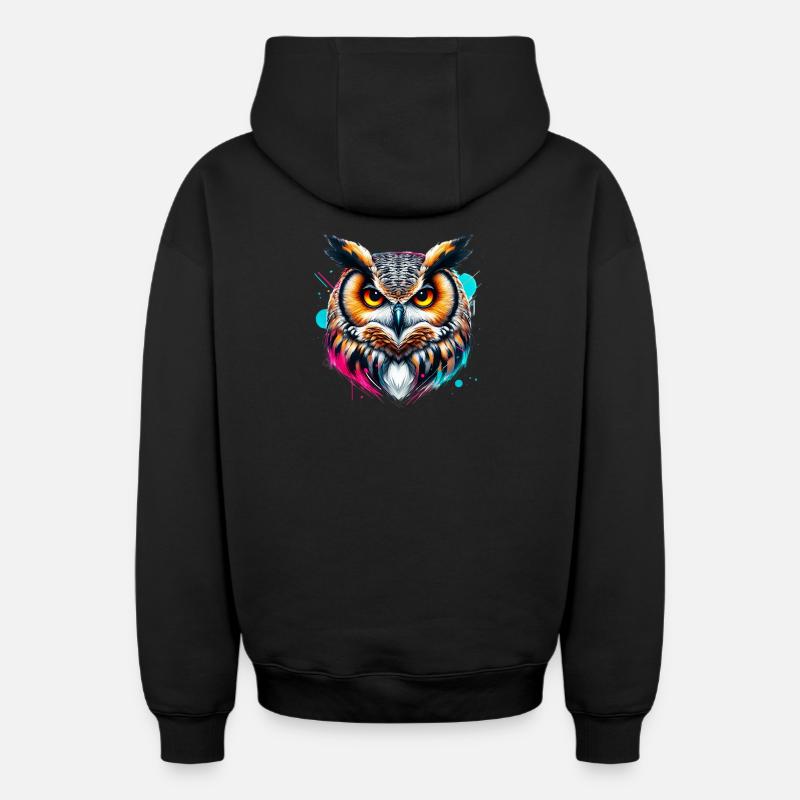 Eule - Oversized Heavyweight Unisex Zip Hoodie - Schwarz