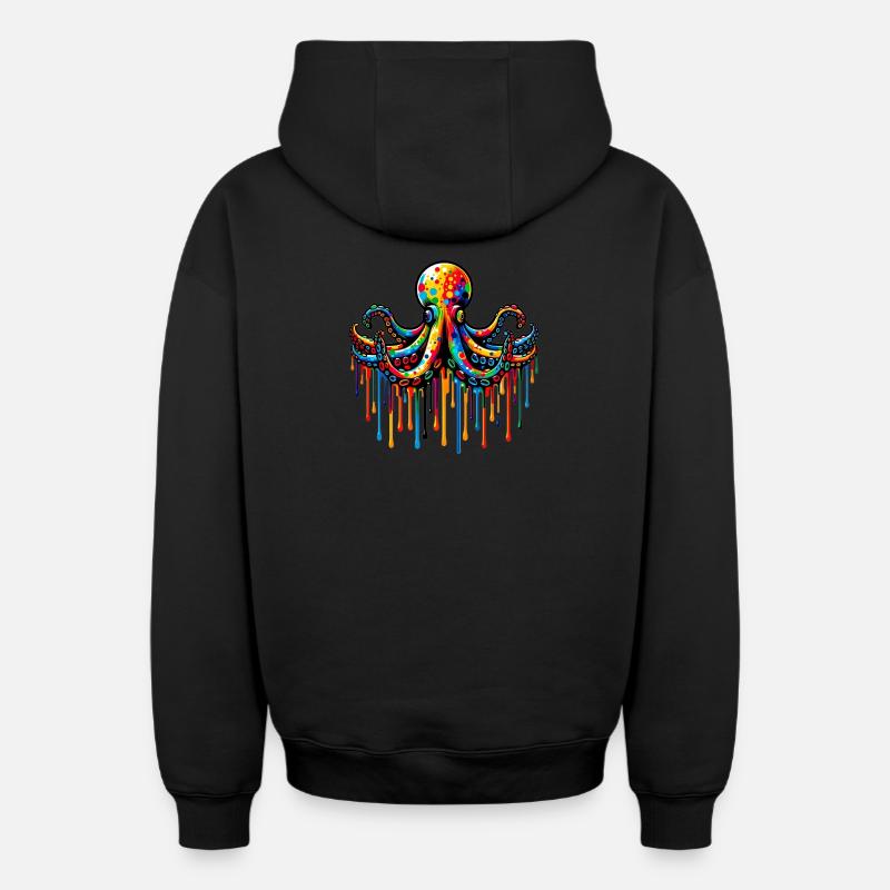 Pieuvre - Sweat à capuche unisexe zippé oversize épais SPREAD - noir