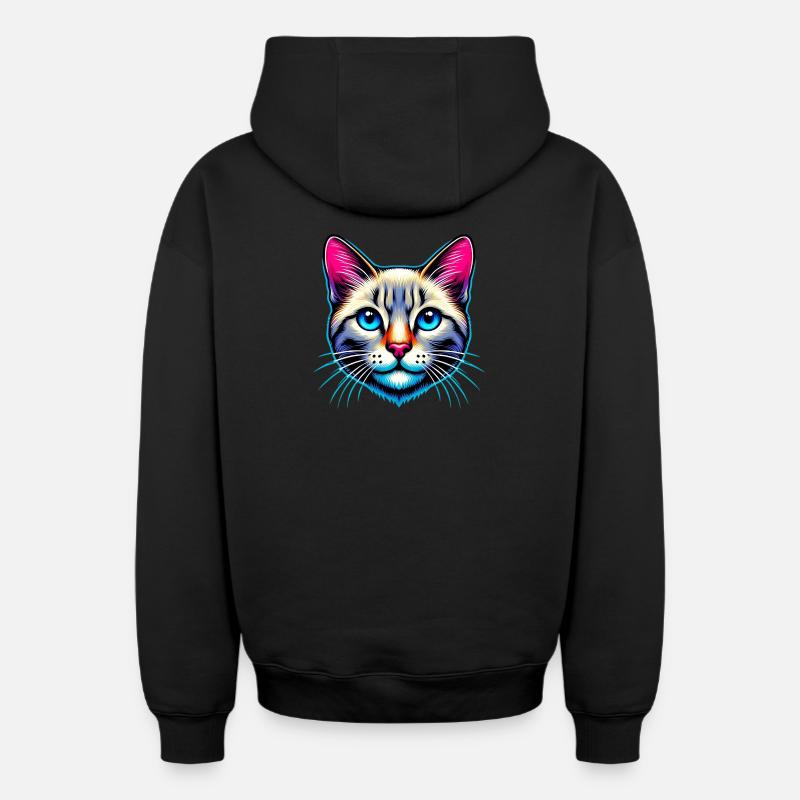Chat - Sweat à capuche unisexe zippé oversize épais SPREAD - noir