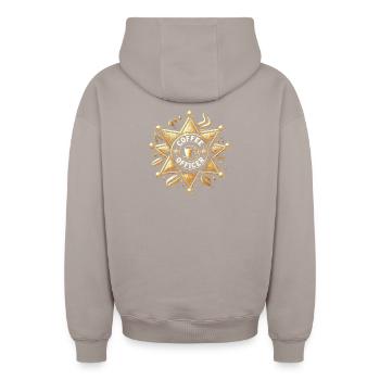 Coffee Officer Badge Design - Oversized Heavyweight Unisex Zip Hoodie - taupe - Back - AI Model Male 178 light (178cm)