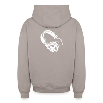 Headphone Silhouette: DJ & Music Vibes - Oversized Heavyweight Unisex Zip Hoodie - taupe - Back - AI Model Male 178 light (178cm)