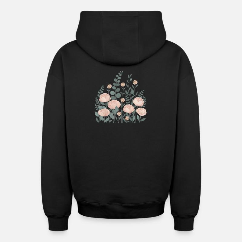 Boho Blumen – Blühende Harmonie - Oversized Heavyweight Unisex Zip Hoodie - Schwarz