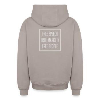 Marché de la liberté d’expression Peuple Libertarian Freedom Logo - Sweat à capuche unisexe zippé oversize épais SPREAD - taupe - Dos - AI Model Male 178 light (178cm)