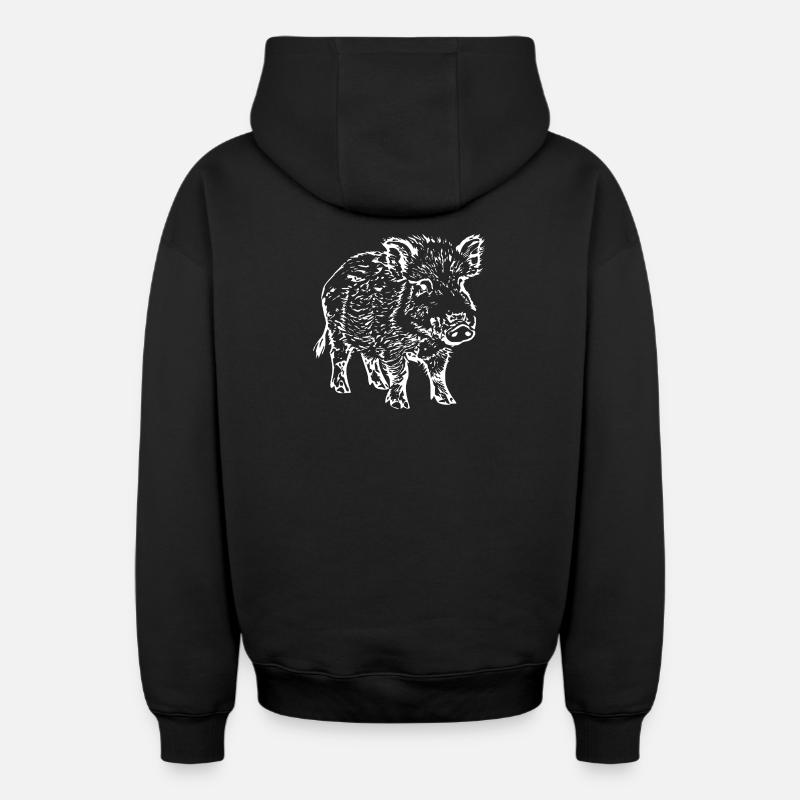 sanglier - Sweat à capuche unisexe zippé oversize épais SPREAD - noir