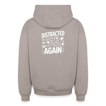 Distracted Again ADHD Chaos - Oversized Heavyweight Unisex Zip Hoodie - taupe - Back - AI Model Male 178 light (178cm)