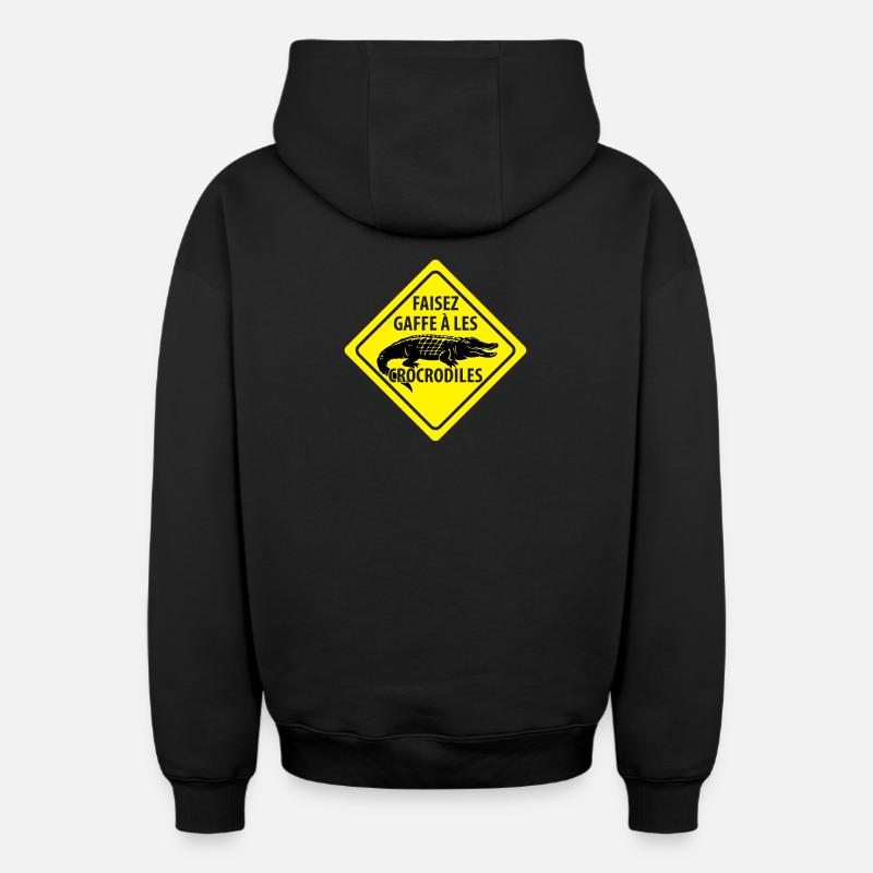 Signe Avertissement Crocodiles - Sweat à capuche unisexe zippé oversize épais SPREAD - noir
