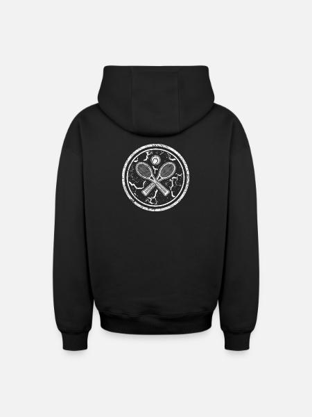 Round tennis symbol with tennis racket without text - Oversized Heavyweight Unisex Zip Hoodie - black