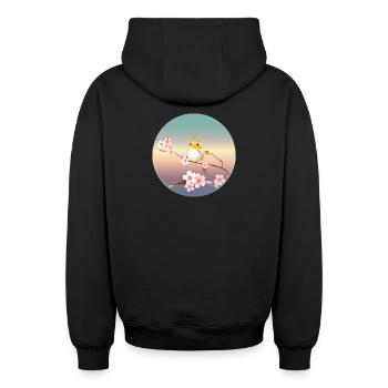 Canary with crown on cherry blossom branch - Oversized Heavyweight Unisex Zip Hoodie - black - Back - AI Model Male 185 dark (185cm)