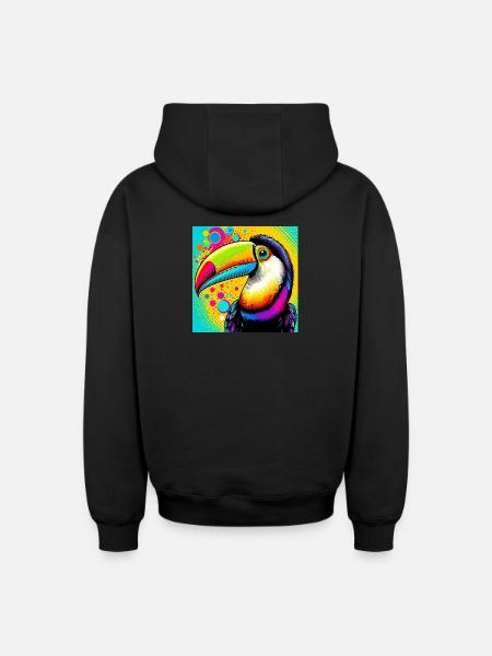 Toucan Pop Art - Oversized Heavyweight Unisex Zip Hoodie - black