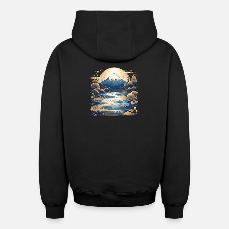 Mont Fuji - Sweat à capuche unisexe zippé oversize épais SPREAD - noir