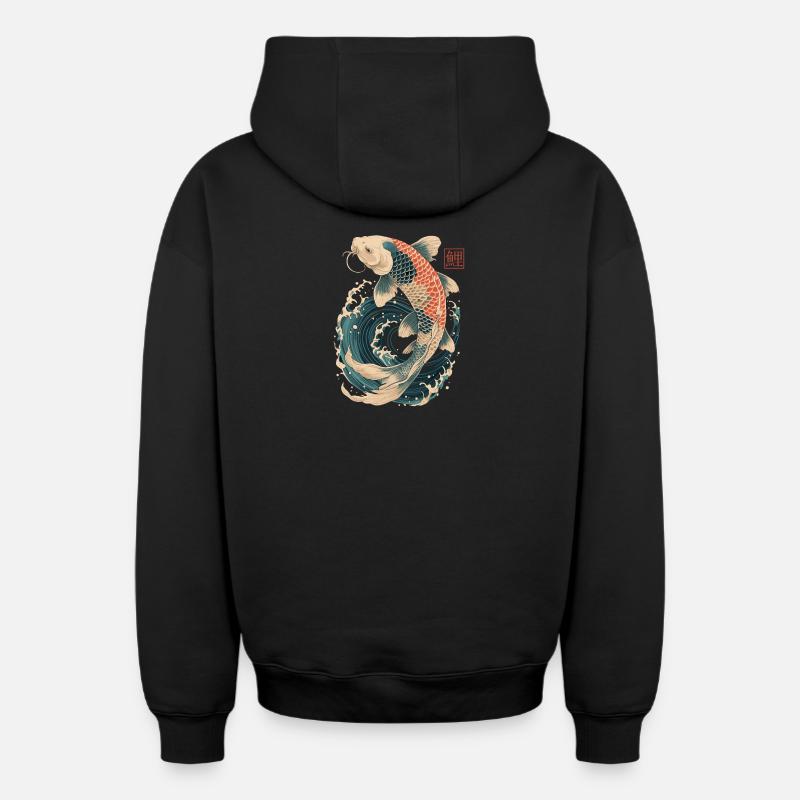 Carpe Koi - Sweat à capuche unisexe zippé oversize épais SPREAD - noir