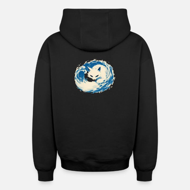 Renard Blanc - Sweat à capuche unisexe zippé oversize épais SPREAD - noir
