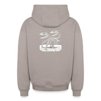 Squelettes de dinosaures en noir et blanc pour les fans de dinosaures - Sweat à capuche unisexe zippé oversize épais SPREAD - taupe - Dos - AI Model Male 178 light (178cm)