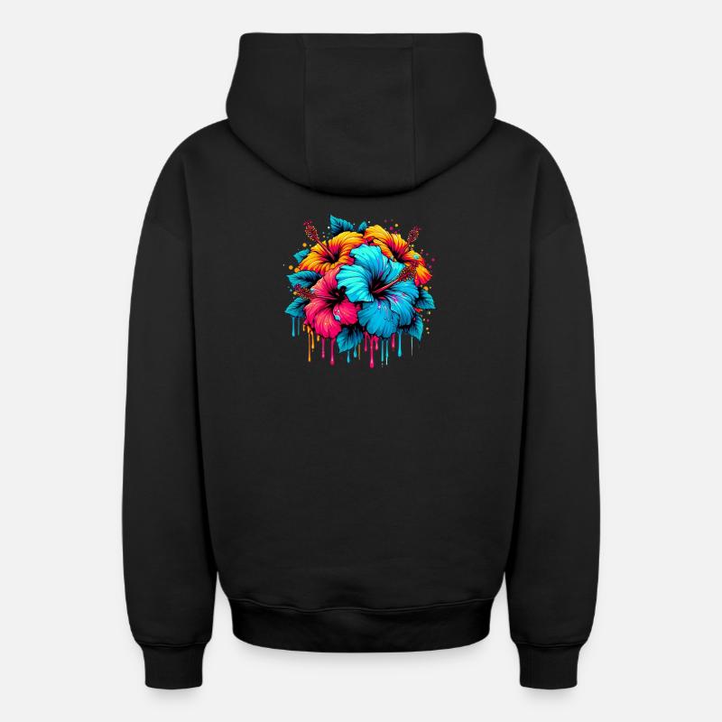 Fleurs d’hibiscus - Sweat à capuche unisexe zippé oversize épais SPREAD - noir