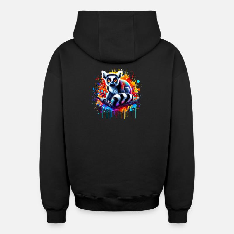 Lémurien - Sweat à capuche unisexe zippé oversize épais SPREAD - noir