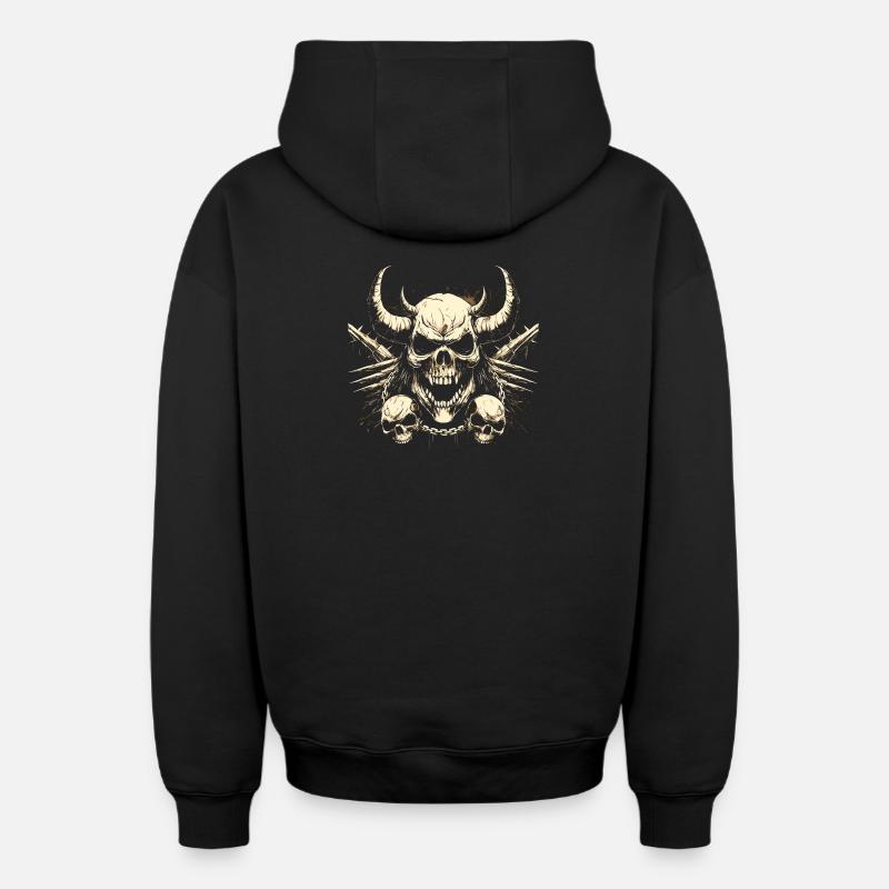 Crânes - Sweat à capuche unisexe zippé oversize épais SPREAD - noir