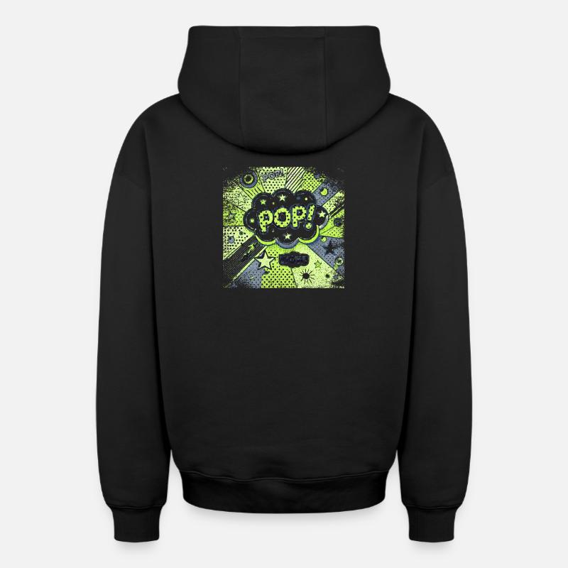 Pop Art VERT - Sweat à capuche unisexe zippé oversize épais SPREAD - noir