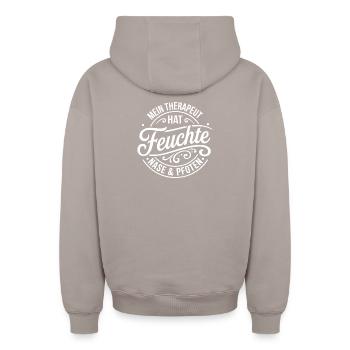 Therapeut Hat Feuchte Nase Pfoten - Oversized Heavyweight Unisex Zip Hoodie - Taupe - Hinten - AI Model Male 178 light (178cm)