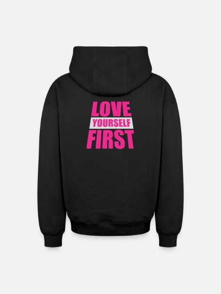 Love Yourself First Self-Love Self-Care - Oversized Heavyweight Unisex Zip Hoodie - black