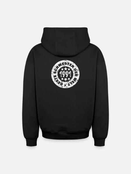 Born in 1991 - Oversized Heavyweight Unisex Zip Hoodie - black
